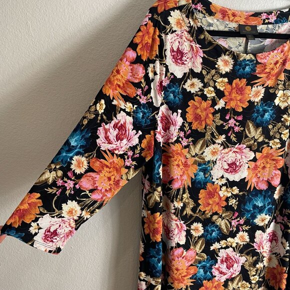 JM Collection Womens Plus XXL Floral Tunic Top 3/4 Sleeve Multicolor Stretch - Picture 8 of 10